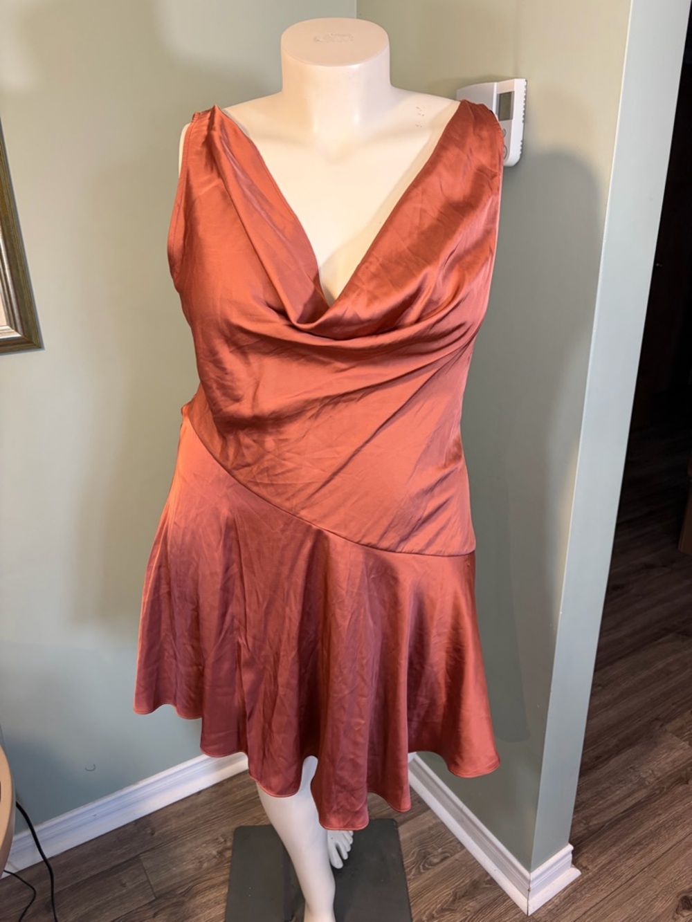 H&M Stunning Satin Cowl Neck Dress in Burnt Orange